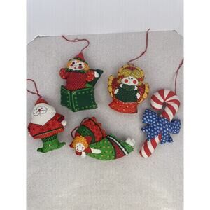 Vintage Handmade Sewn Christmas Tree Ornament Stuffed Fabric Lot of 5